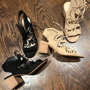 Bundle of 2 Lace-Up Block Heel Sandals – Black & Nude – Size 7M